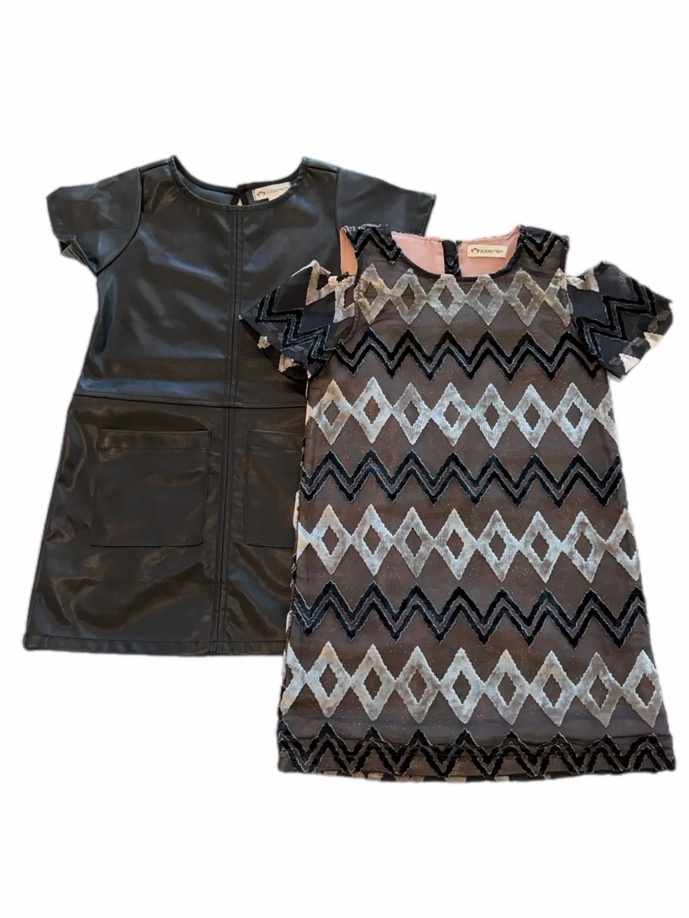 Appaman Girls' Dress Set Black Faux Leather & Chevron Print Velvet